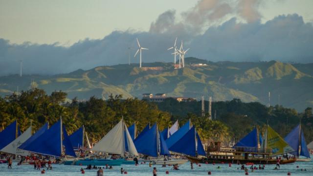 An 8-turbine wind farm in Nabas overlooks the resort island of Boracay. Photo credit: Asian Development Bank.